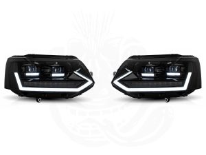 VW T5.1 Full LED Headlights with Dynamic Indicator - All Black (For Factory Halogen Only)