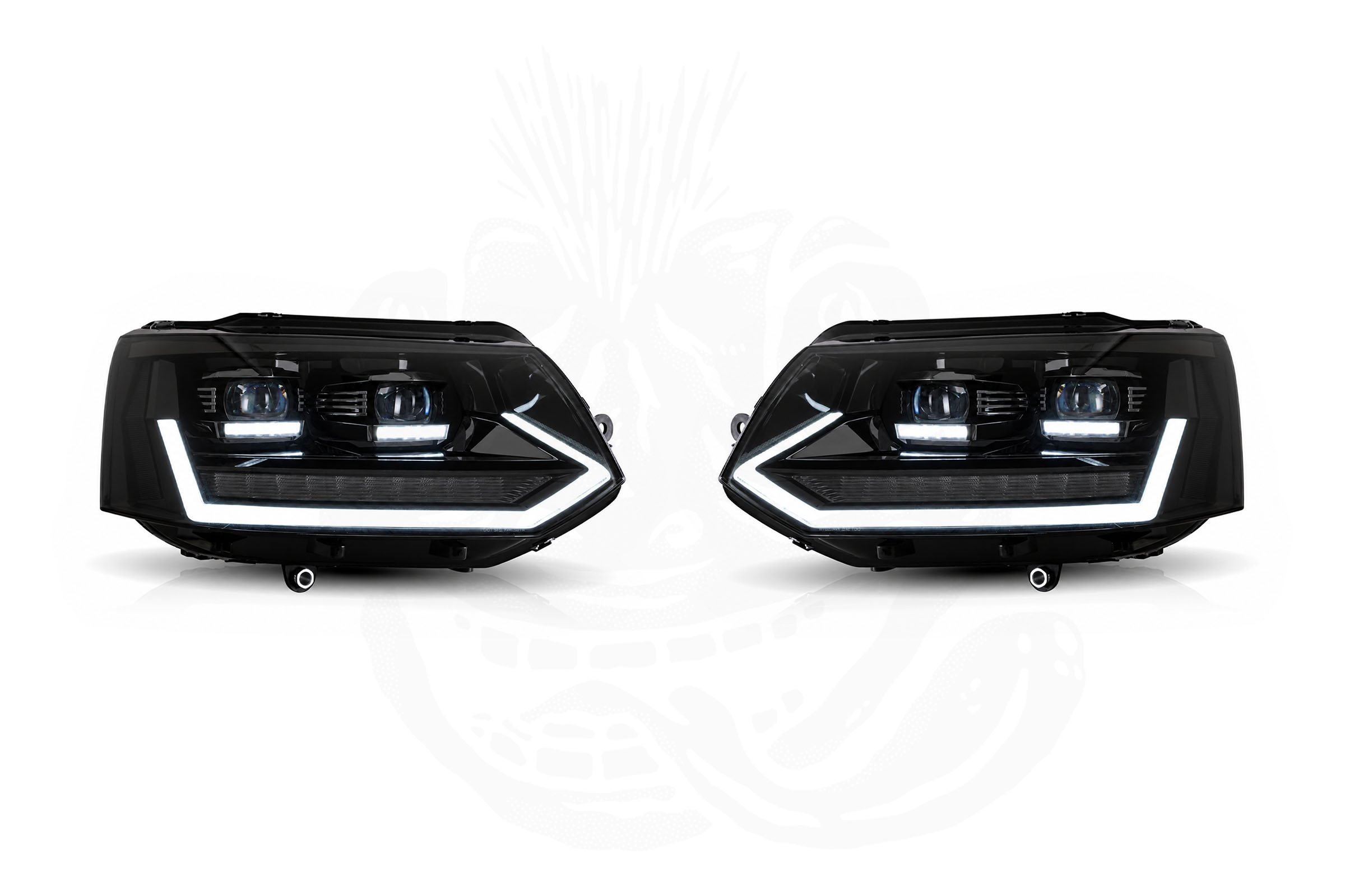 VW T5.1 Full LED Headlights with Dynamic Indicator - All Black (For Factory Halogen Only)