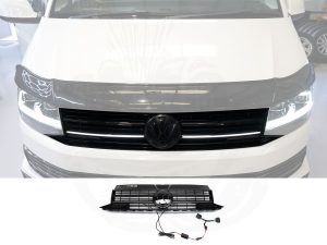Alternative view of VW T6 Front Grille with LED Lightbar (Gloss Black)