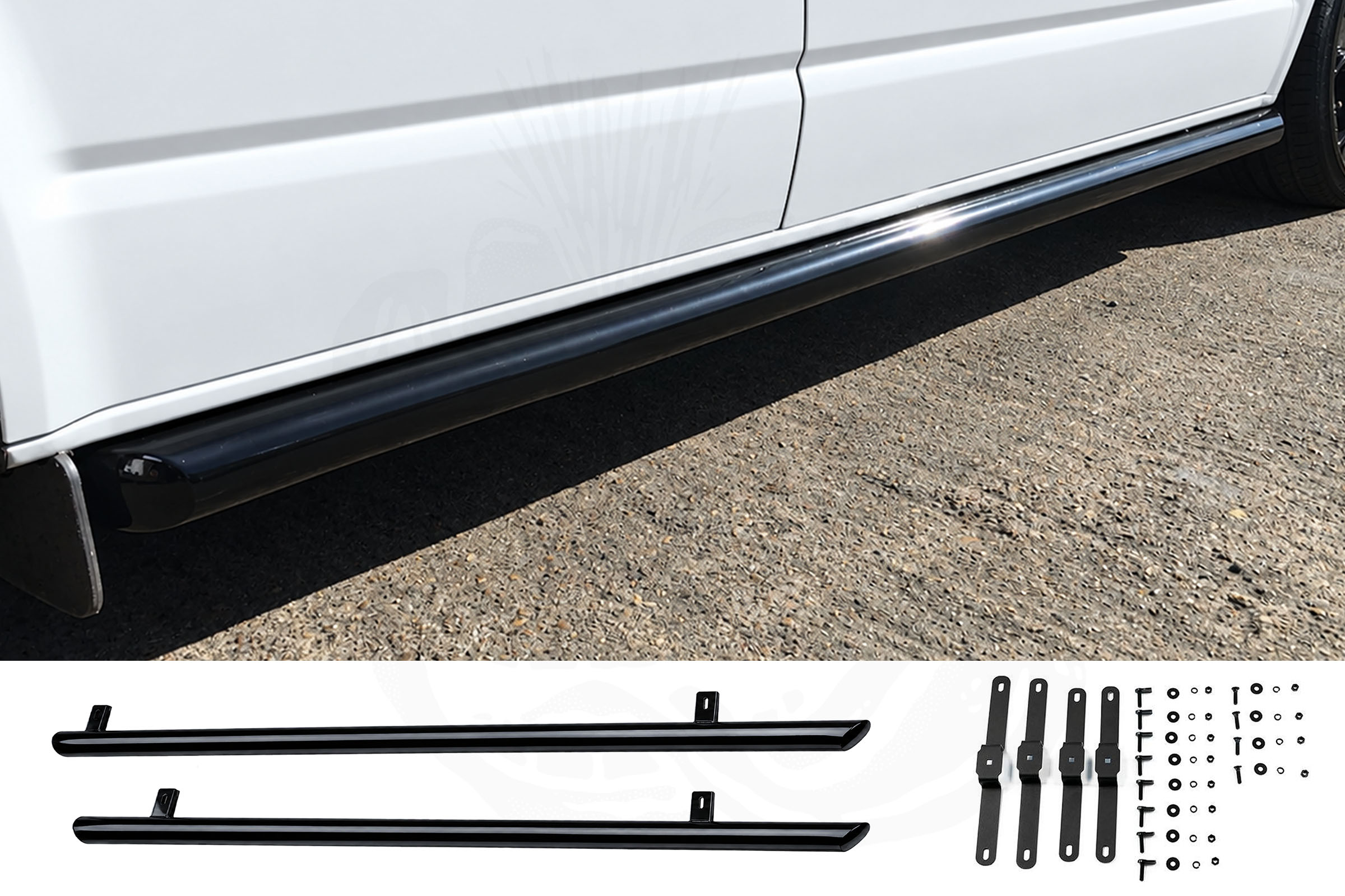 VW T6/T6.1 Gloss Black 70mm Streamline Angled Side Bars - SWB