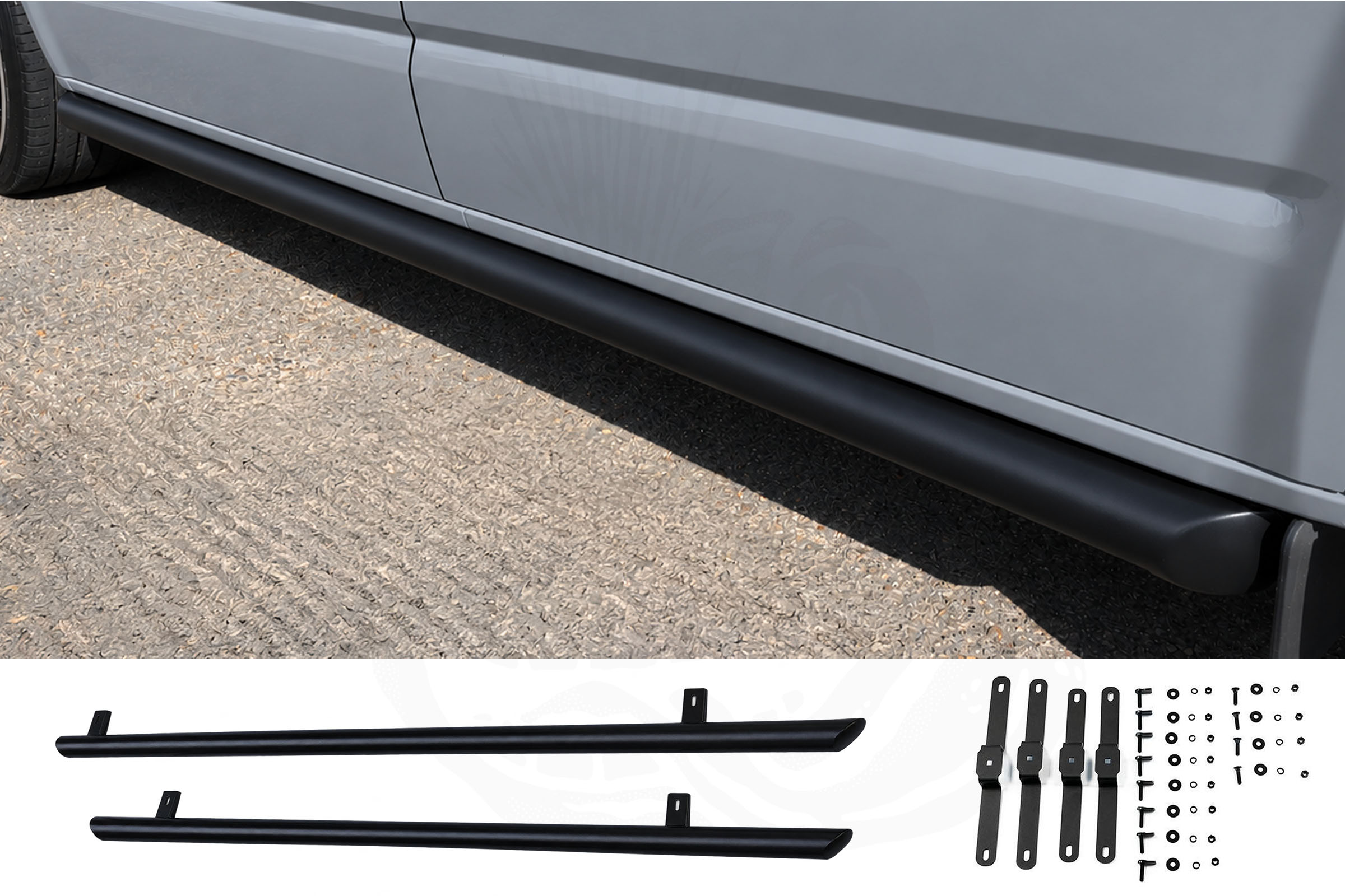 VW T5/T5.1 Matt Black 70mm Streamline Angled Side Bars - SWB