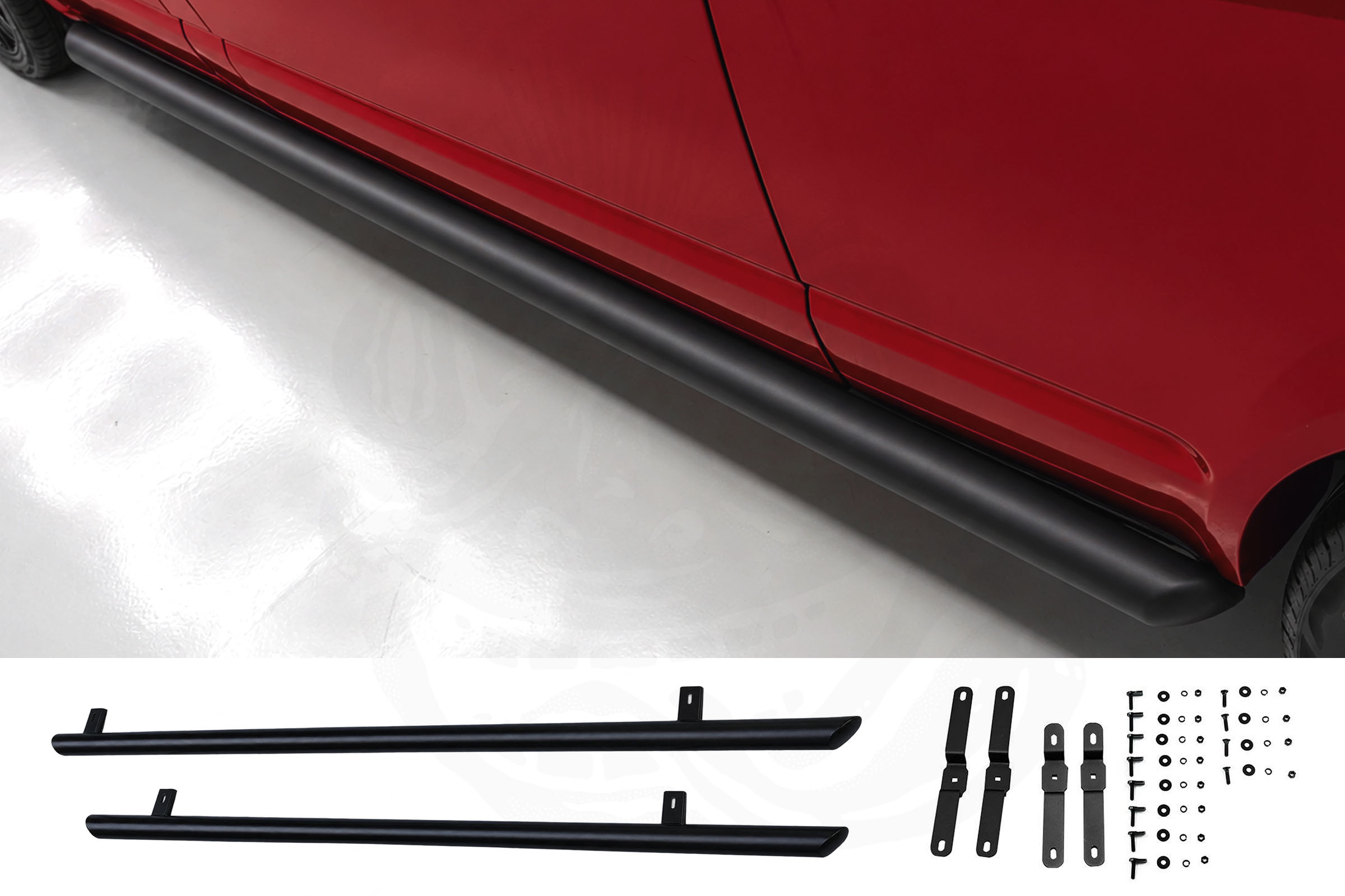 VW T5/T5.1 Matt Black 70mm Streamline Angled Side Bars - LWB