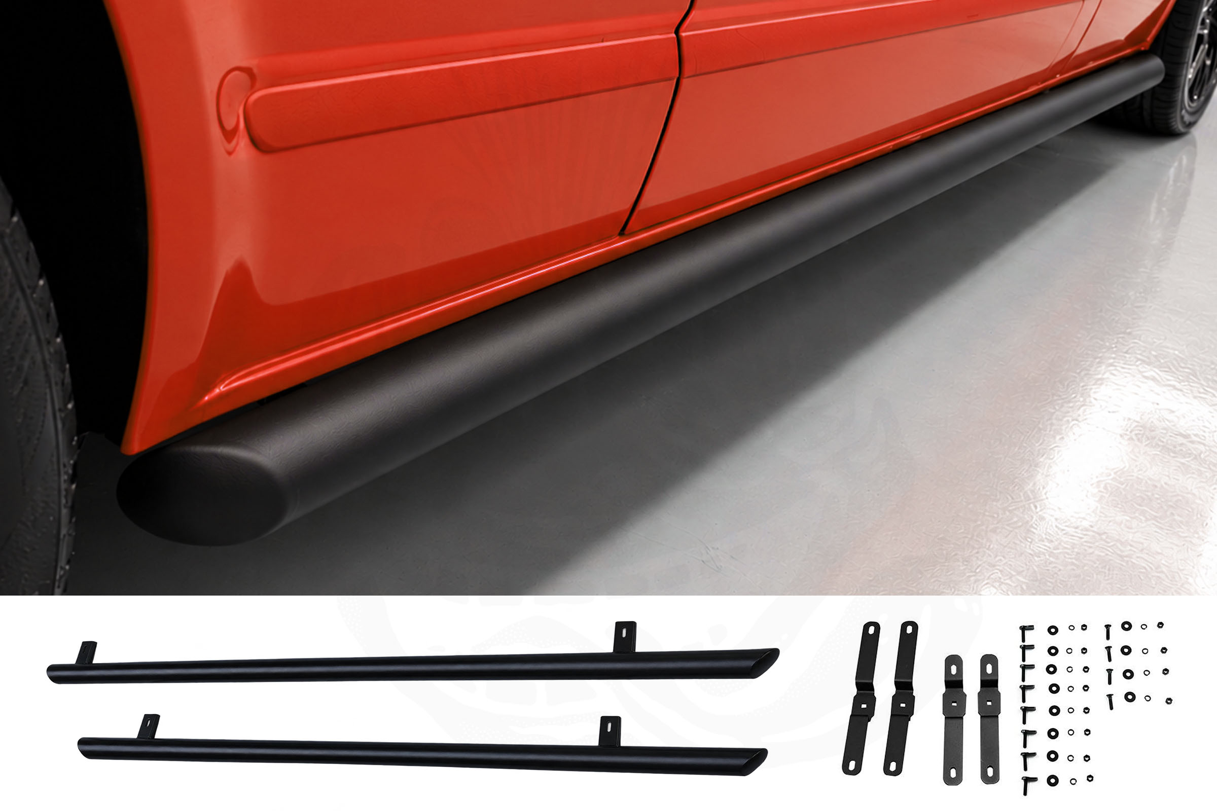 VW T6/T6.1 Matt Black 70mm Streamline Angled Side Bars - LWB