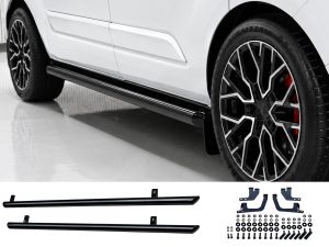 Ford Transit Custom (13-23) Gloss Black 70mm Streamline Angled Side Bars - LWB