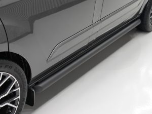 Alternative view of Ford Transit Custom (13-23) Matt Black 70mm Streamline Angled Side Bars - SWB