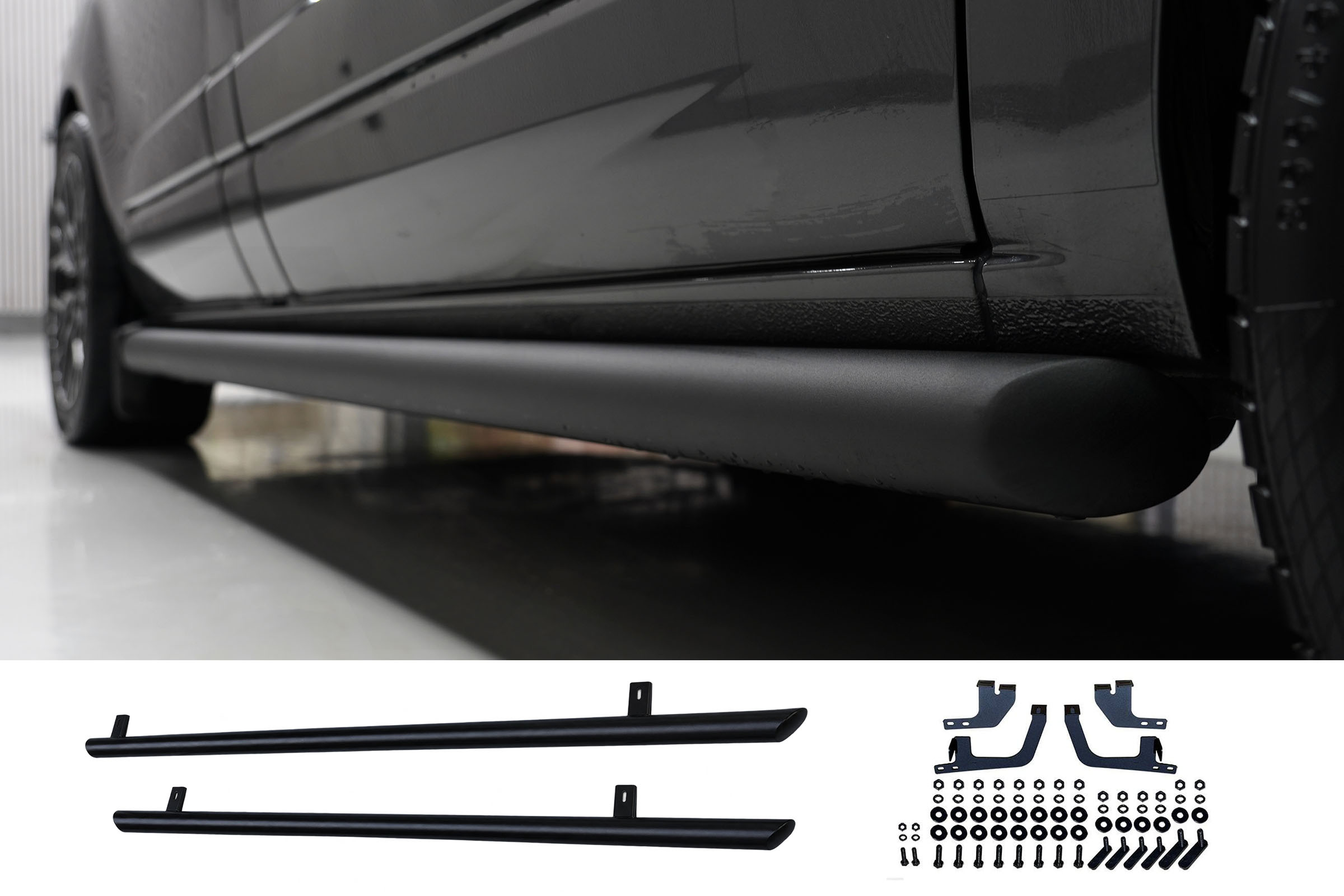 Ford Transit Custom (13-23) Matt Black 70mm Streamline Angled Side Bars - LWB