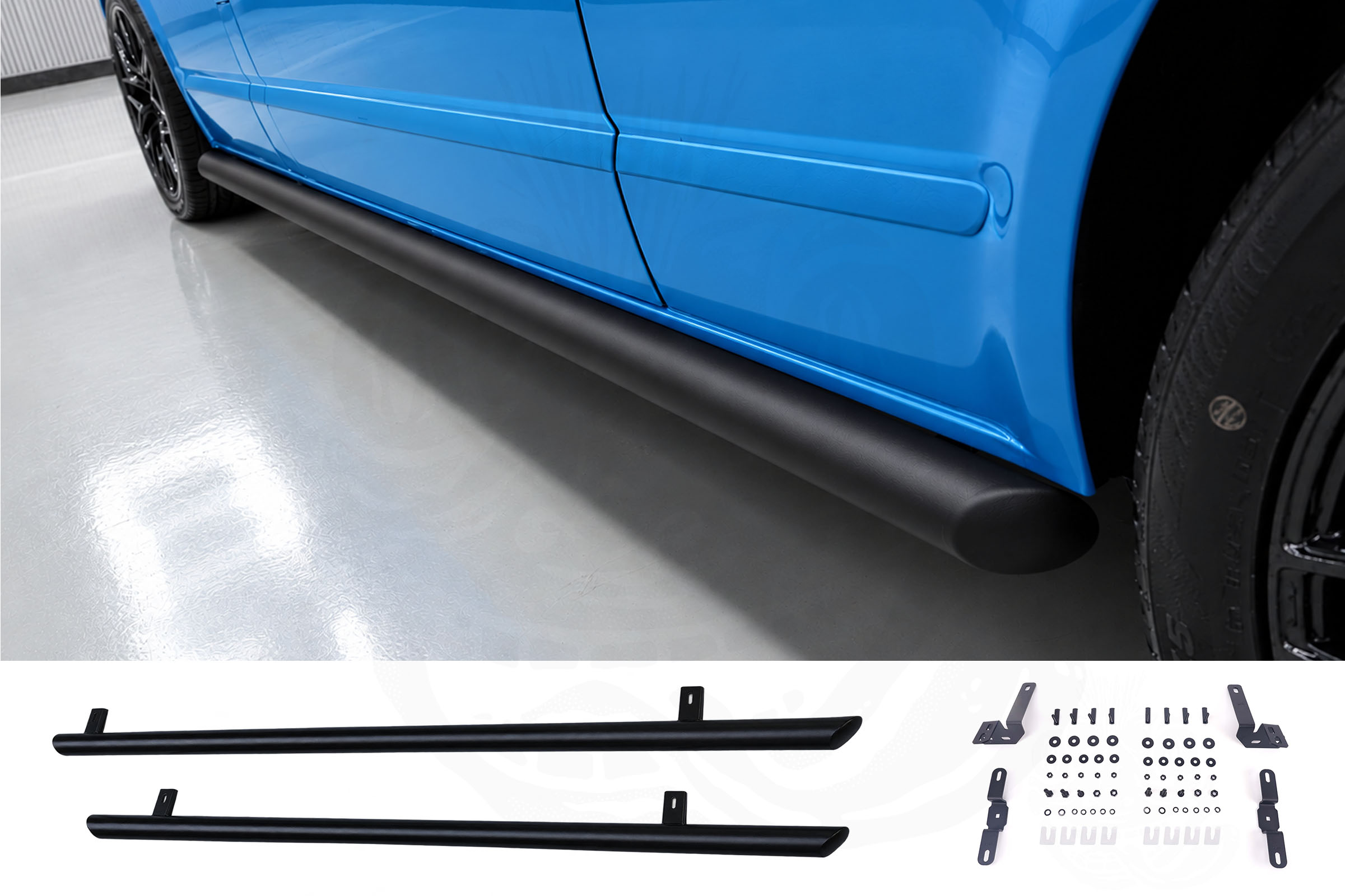 VW T7 2025> Matt Black 70mm Streamline Angled Side Bars - SWB