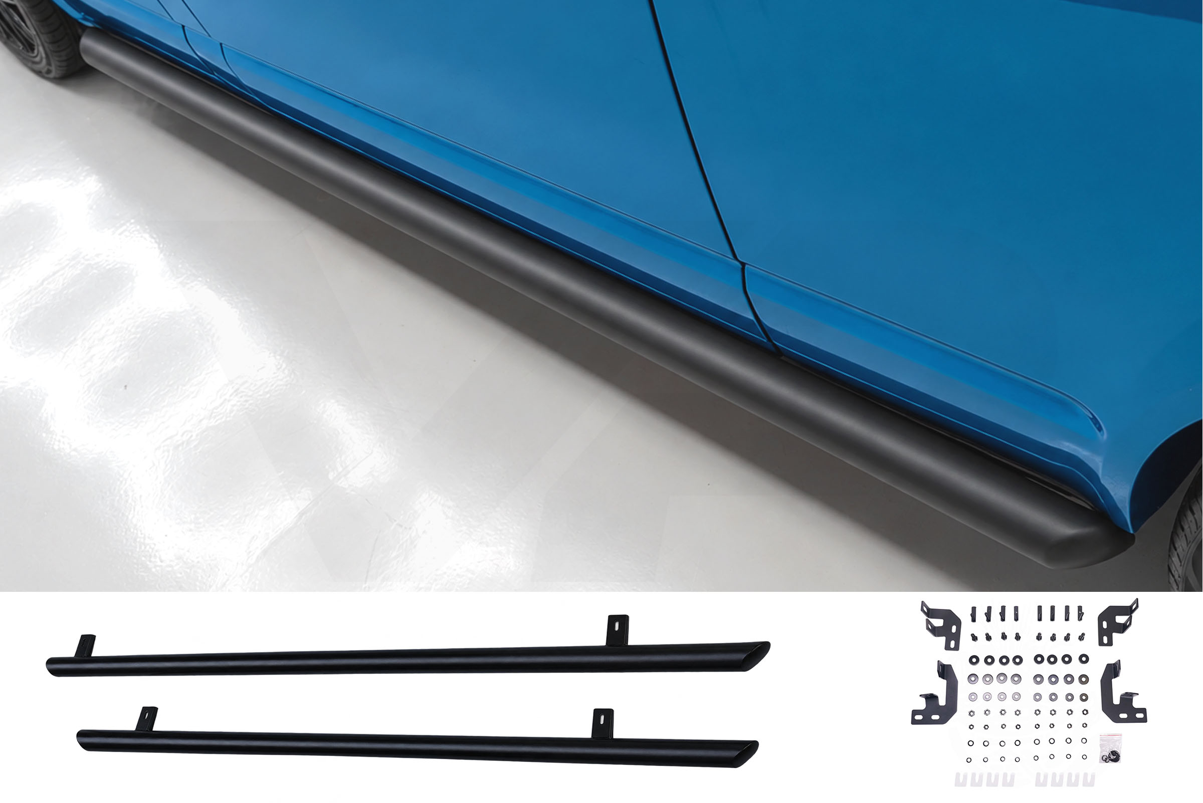 Ford Transit Custom MK2 (2024>) Matt Black 70mm Streamline Angled Side Bars - LWB